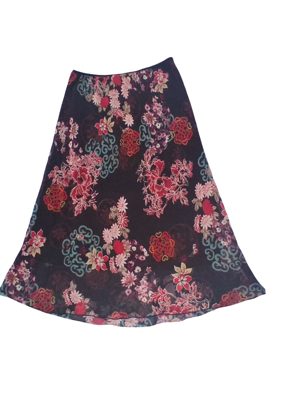 Vintage 90s Y2k Wrapper Mesh Floral Midi Skirt Size Large Whimsigoth Skirt